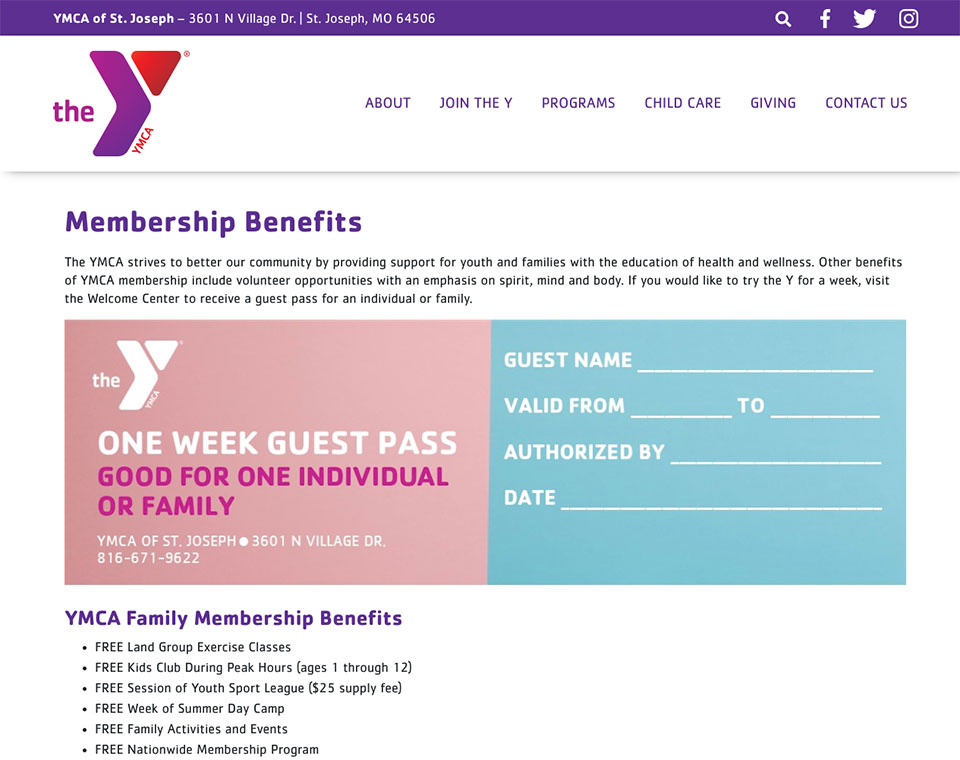 YMCA – St Jo Membership Page