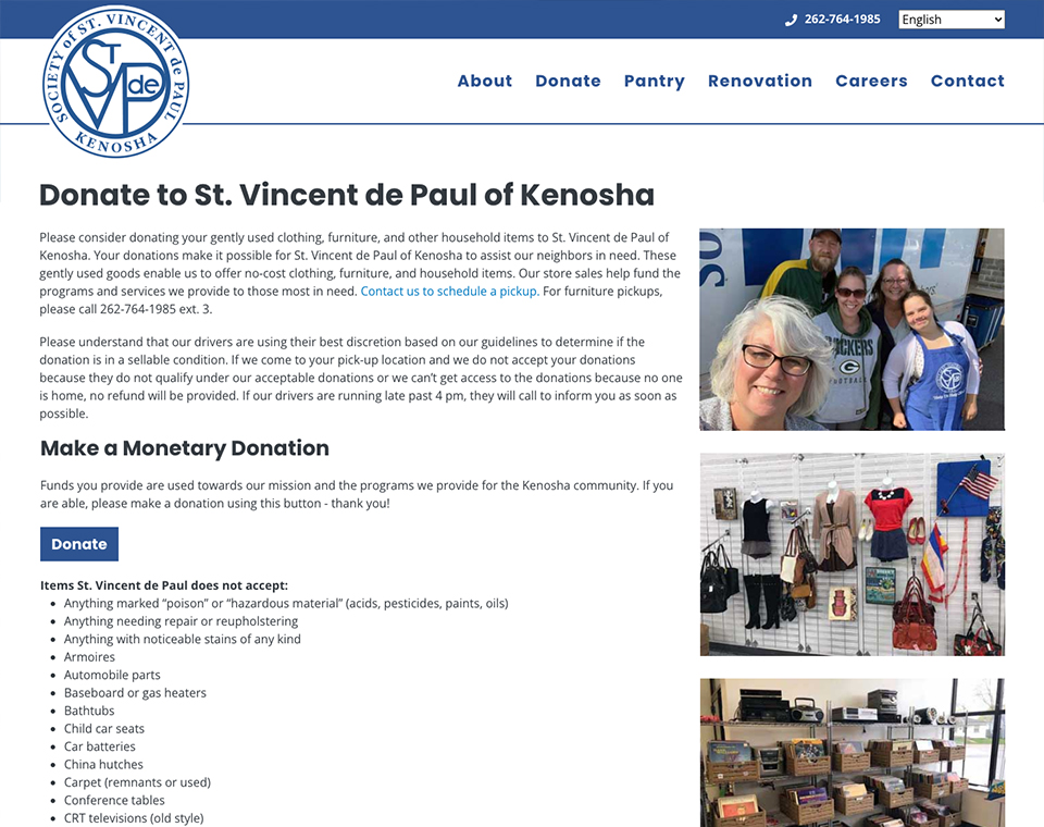 St. Vincent de Paul of Kenosha Thrift Store - Donate Page