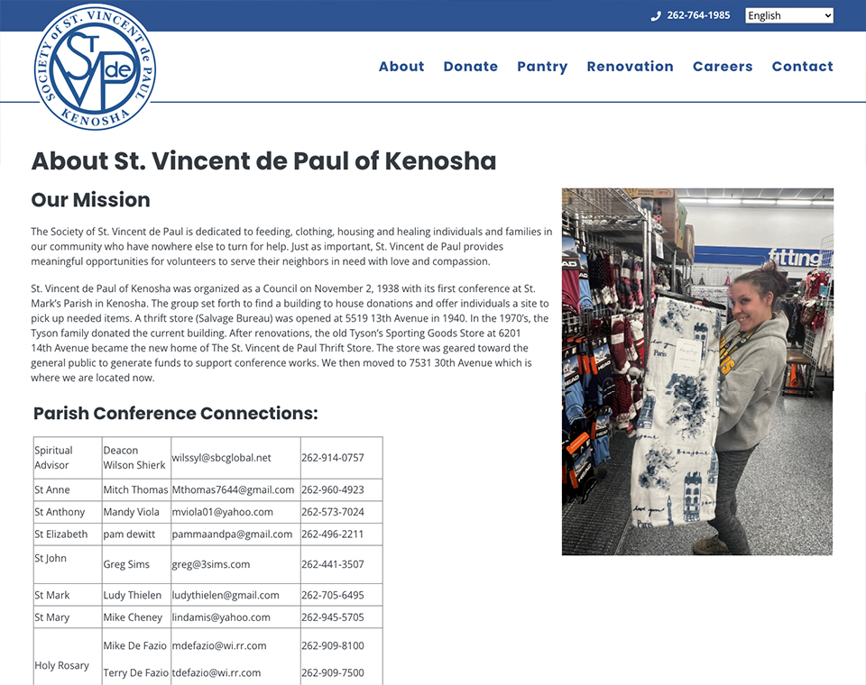 St. Vincent de Paul of Kenosha Thrift Store - About Page