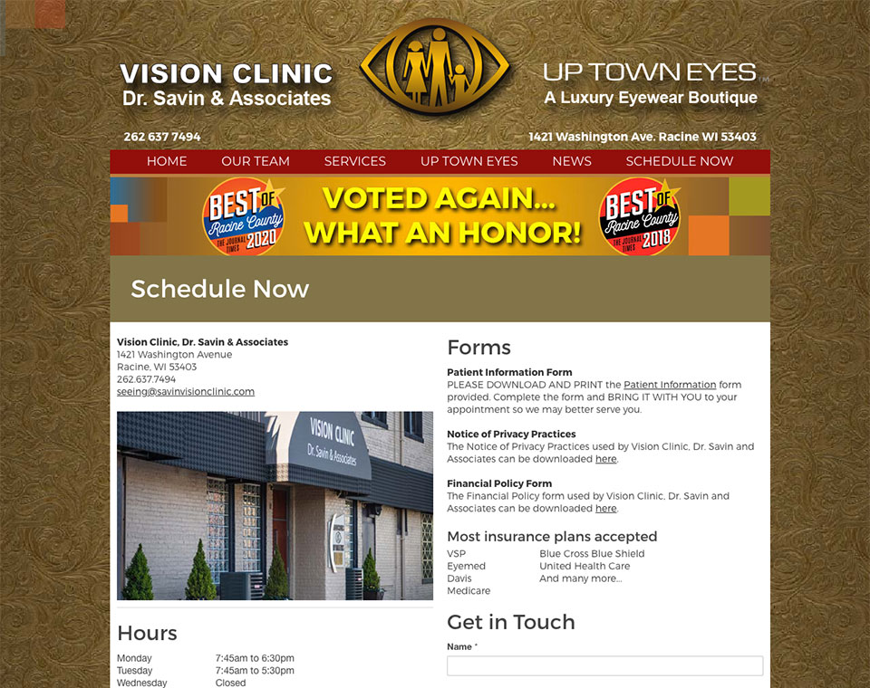 Vision Clinic Patient Forms & Contact Page
