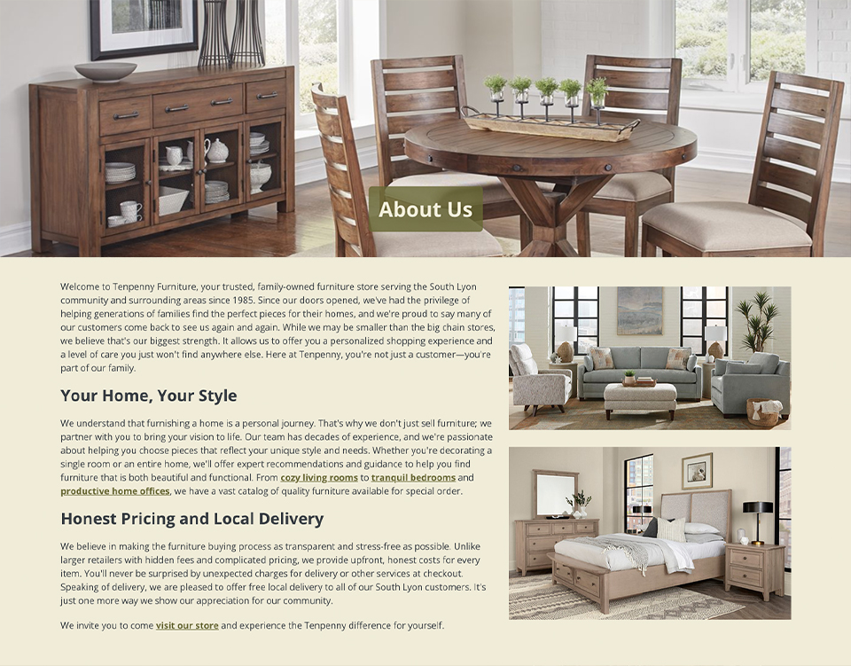 Tenpenny Furniture Website - Collection Page