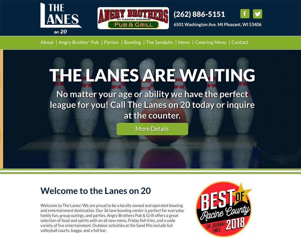 The Lanes on 20 Home Page