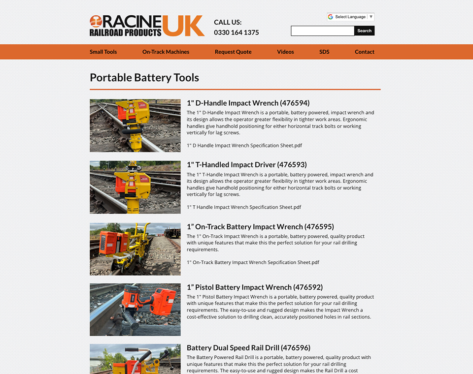 Racine Railroad Products UK - Products Page