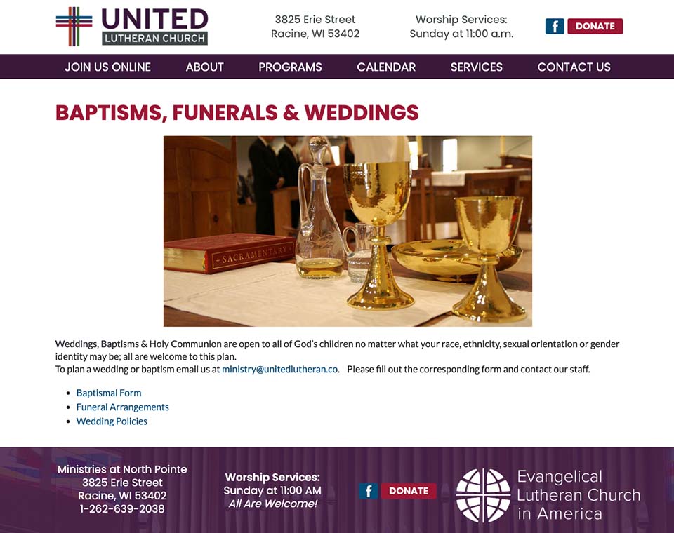 United Lutheran Church - Services Page