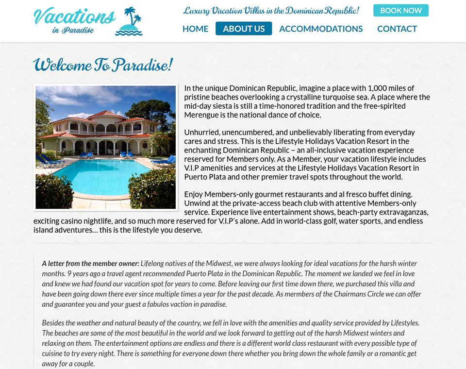 Vacations in Paradise Information Page