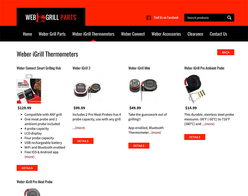 Web Grill Parts Product Category Page