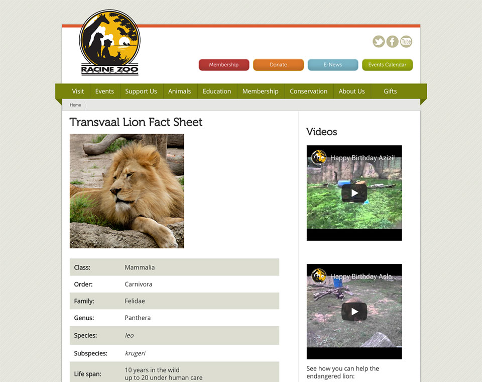Racine Zoo Animal Profile Page