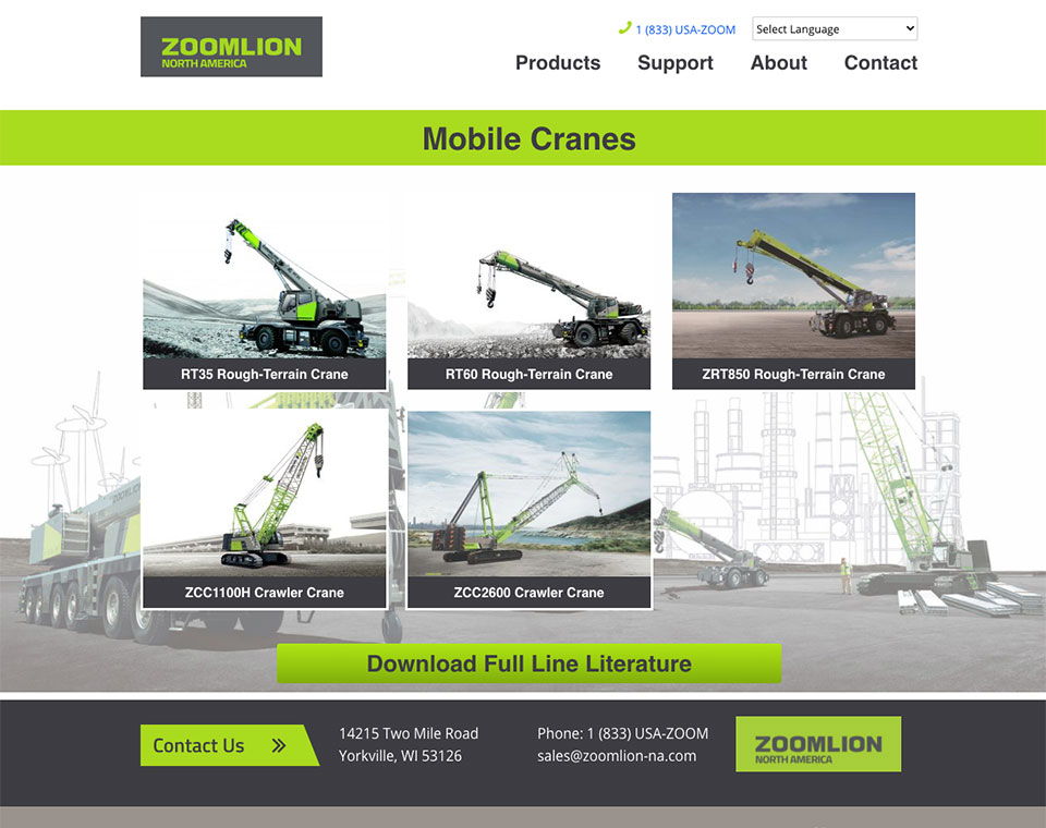 Zoomlion Equipment Listing Page